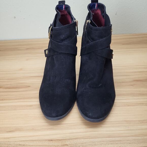 Tommy Hilfiger Womens Black Leather Block Heel Side Zip Ankle Booties Size 10 M - Picture 3 of 6